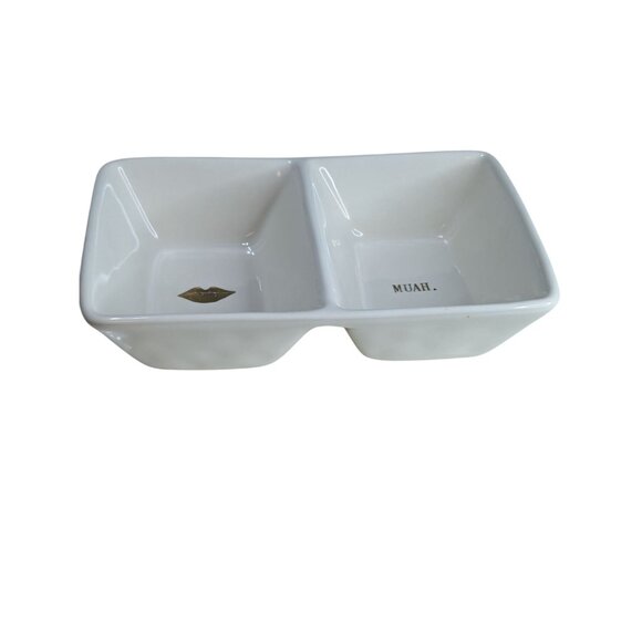 Rae Dunn Artisan Collection Ceramic Divided Dish With Gold Lips & Muah Text - Picture 5 of 7